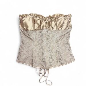Beige Satin & Paisley Corset Bustier Top Glam Size XL
